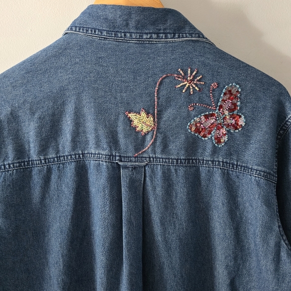 Quacker Factory Denim Sequin Button-down Shirt Size S - Picture 7 of 7